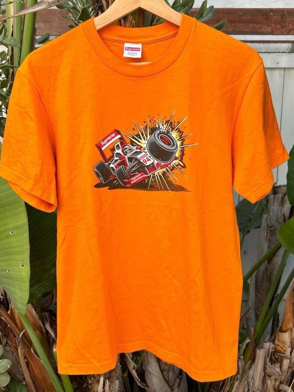 2021 Supreme Crash Tee Sean Cliver F1 Racing Graphic Orange Shirt Size S